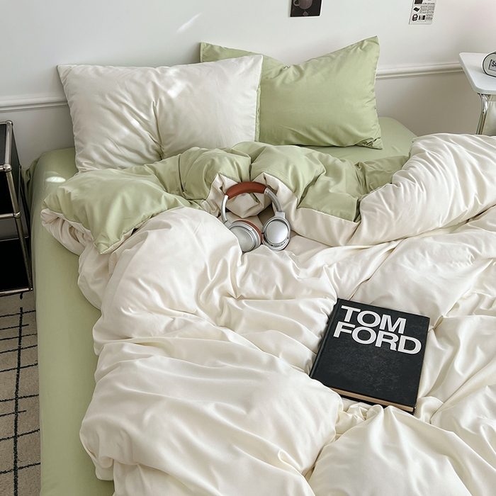 91家纺网 家纺一手货源 找家纺 世爵 2026新款10A抗菌亲肤水洗棉双拼四件套 远山绿