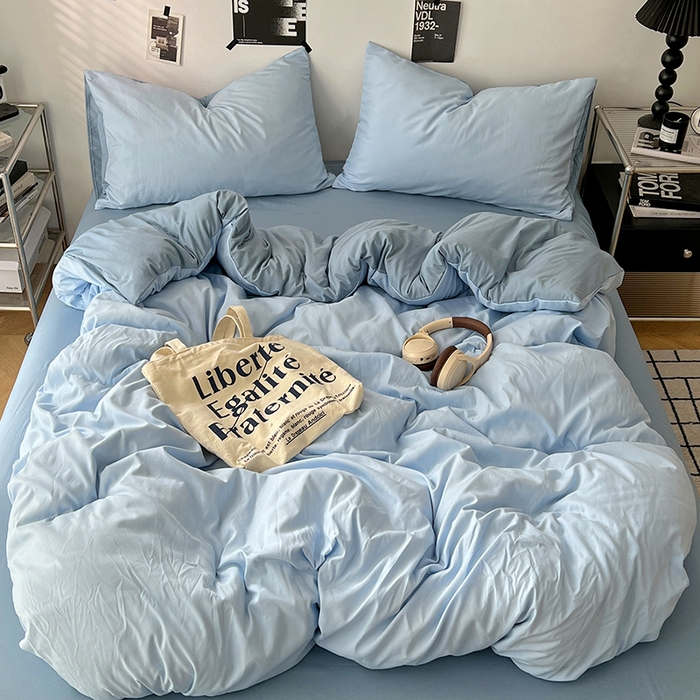 世爵 2026新款10A抗菌亲肤水洗棉双拼四件套 远天蓝