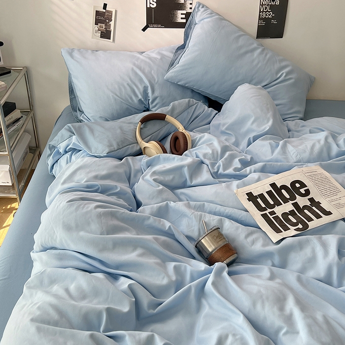 91家纺网 家纺一手货源 找家纺 世爵 2026新款10A抗菌亲肤水洗棉双拼四件套 远天蓝