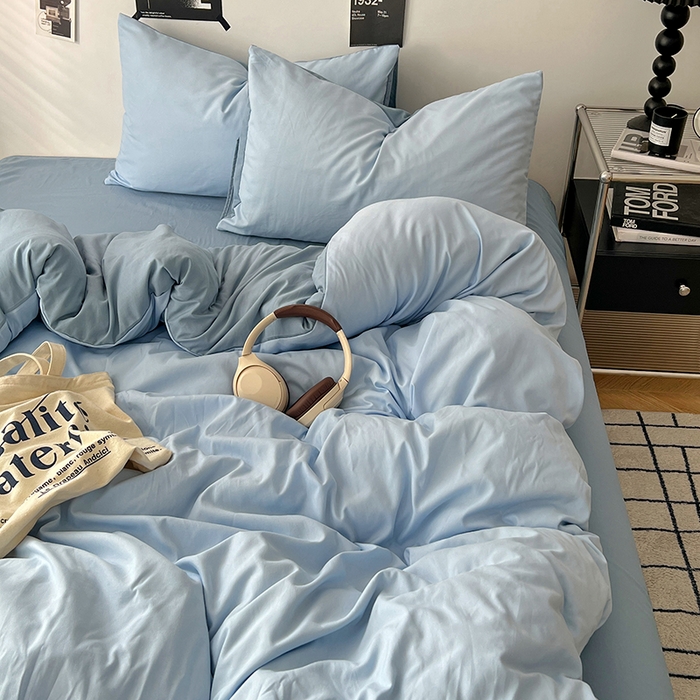 91家纺网 家纺一手货源 找家纺 世爵 2026新款10A抗菌亲肤水洗棉双拼四件套 远天蓝