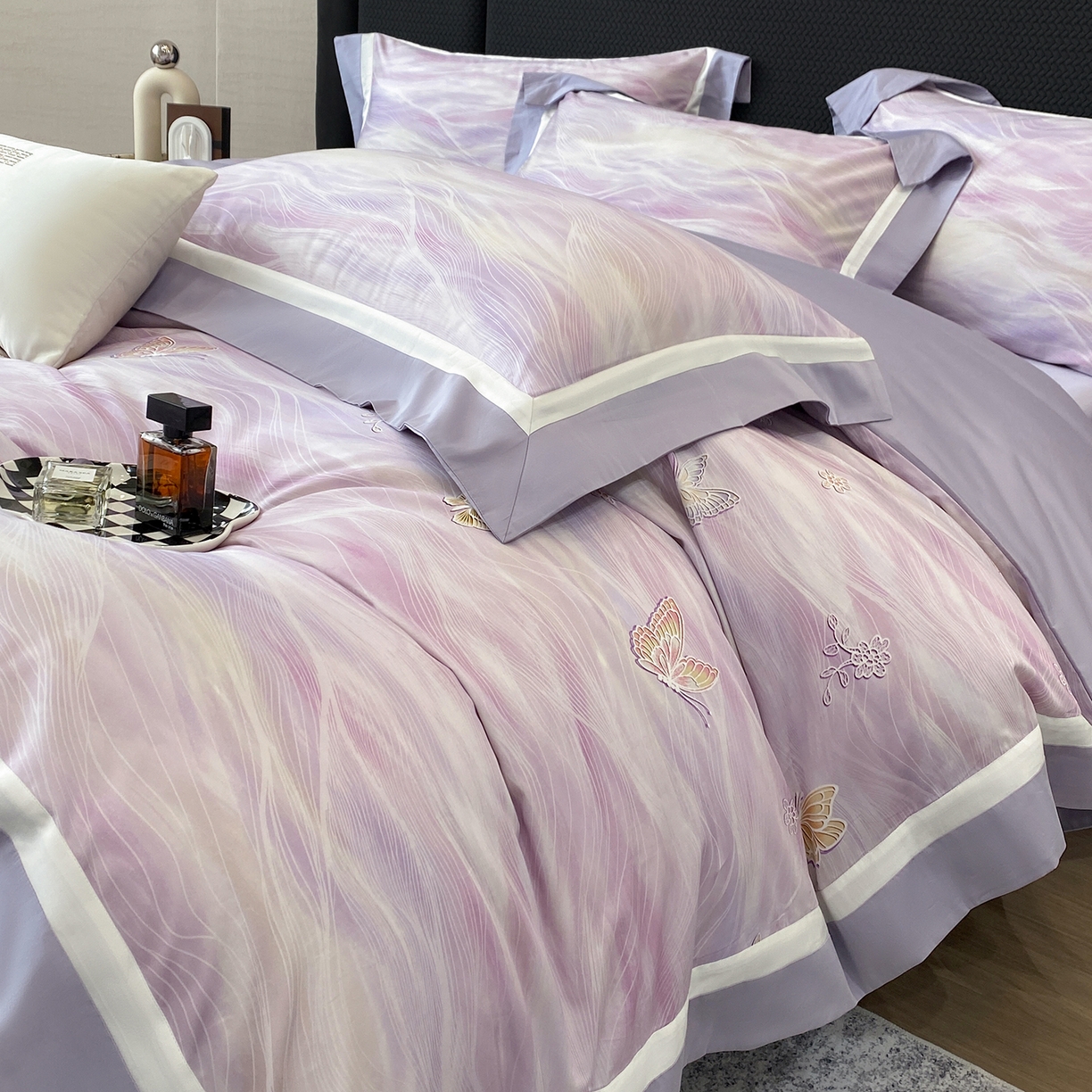 家居1号家纺 2026新款50双股长绒棉纯棉数码数码印花四件套-芬芳/浪蝶（券后价格不得低于：标准328元，加348元！会员优惠10元） 浪蝶-紫