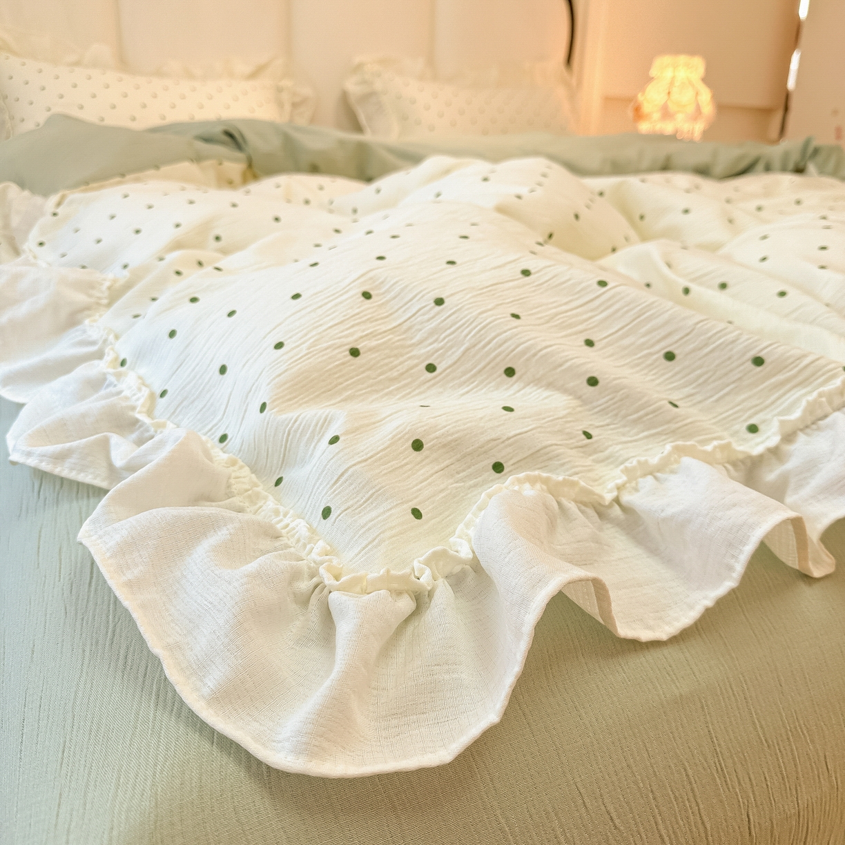 91家纺网 家纺一手货源 找家纺 （总）老K (原美阁） 2026春夏新款皱皱纱网花边四件套双层纱四件套