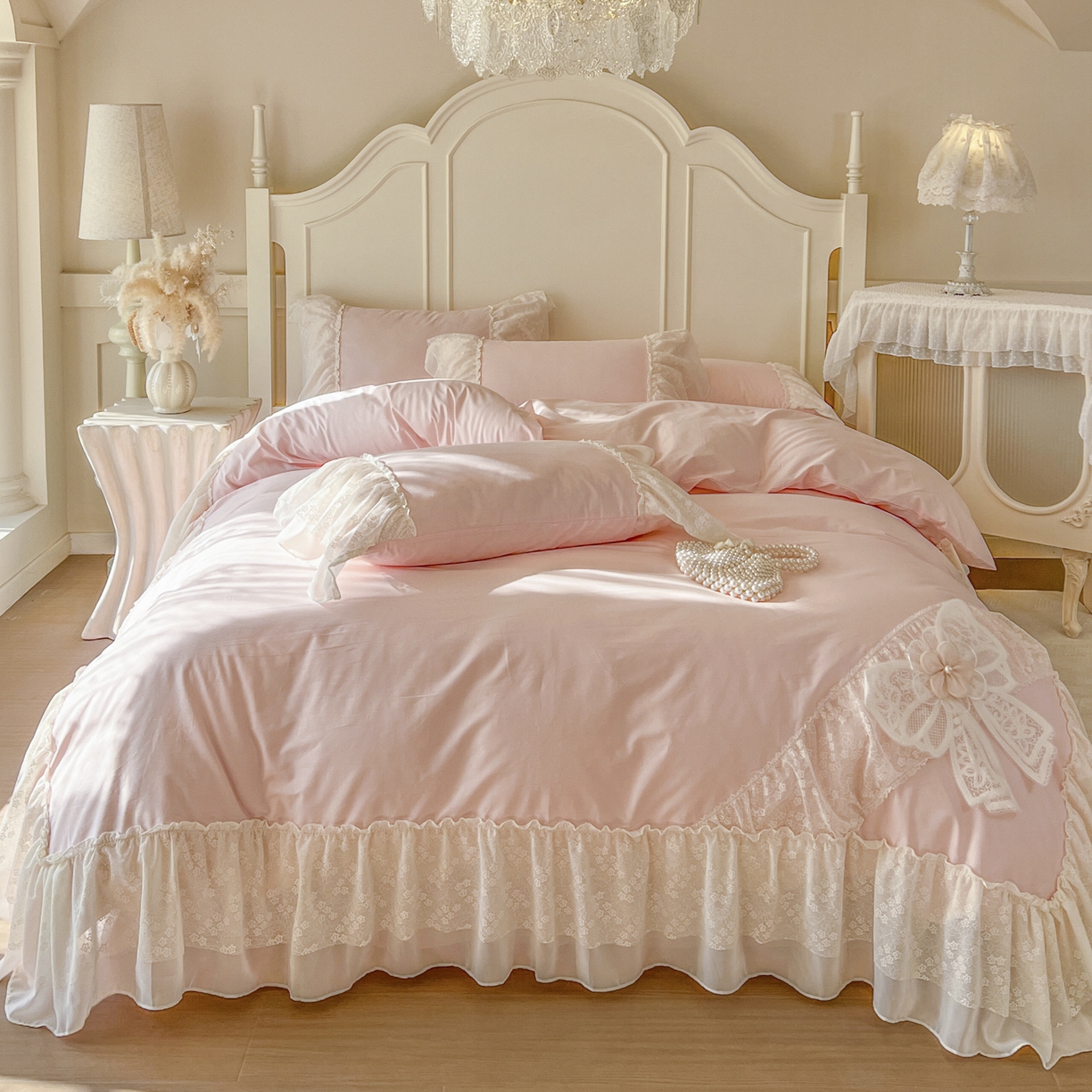 91家纺网 家纺一手货源 找家纺 （总）亲亲公主 2026新款全棉蕾丝四件套-奶油泡芙（赠送蝴蝶结）券后不低于298