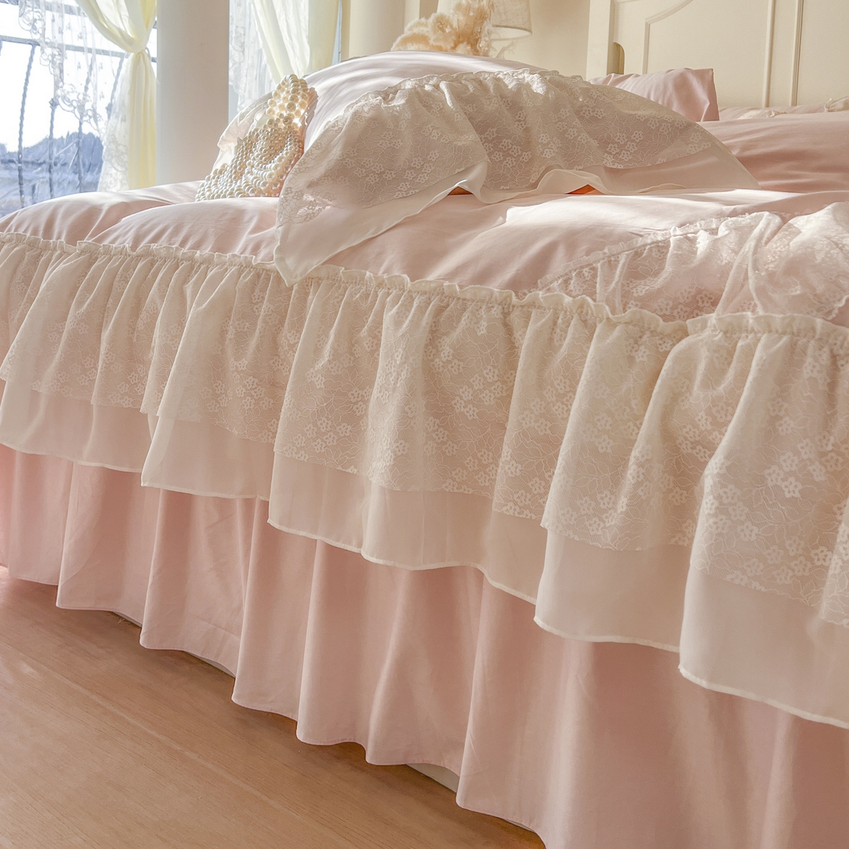 91家纺网 家纺一手货源 找家纺 （总）亲亲公主 2026新款全棉蕾丝四件套-奶油泡芙（赠送蝴蝶结）券后不低于298