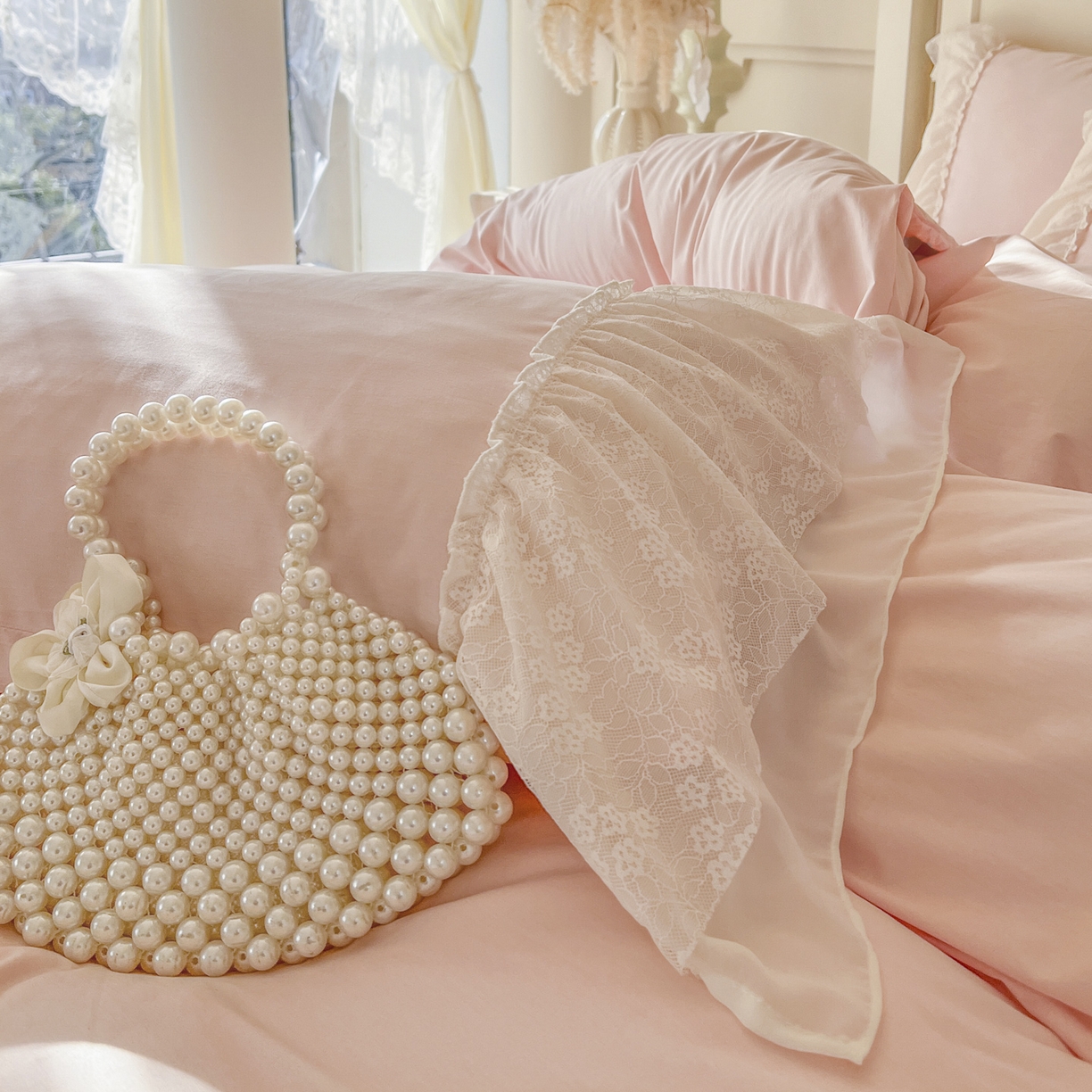 91家纺网 家纺一手货源 找家纺 亲亲公主 2026新款全棉蕾丝四件套-奶油泡芙（赠送蝴蝶结）券后不低于298 奶油泡芙-粉色