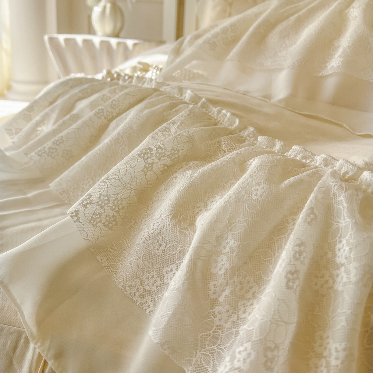 91家纺网 家纺一手货源 找家纺 亲亲公主 2026新款全棉蕾丝四件套-奶油泡芙（赠送蝴蝶结）券后不低于298 奶油泡芙-米黄