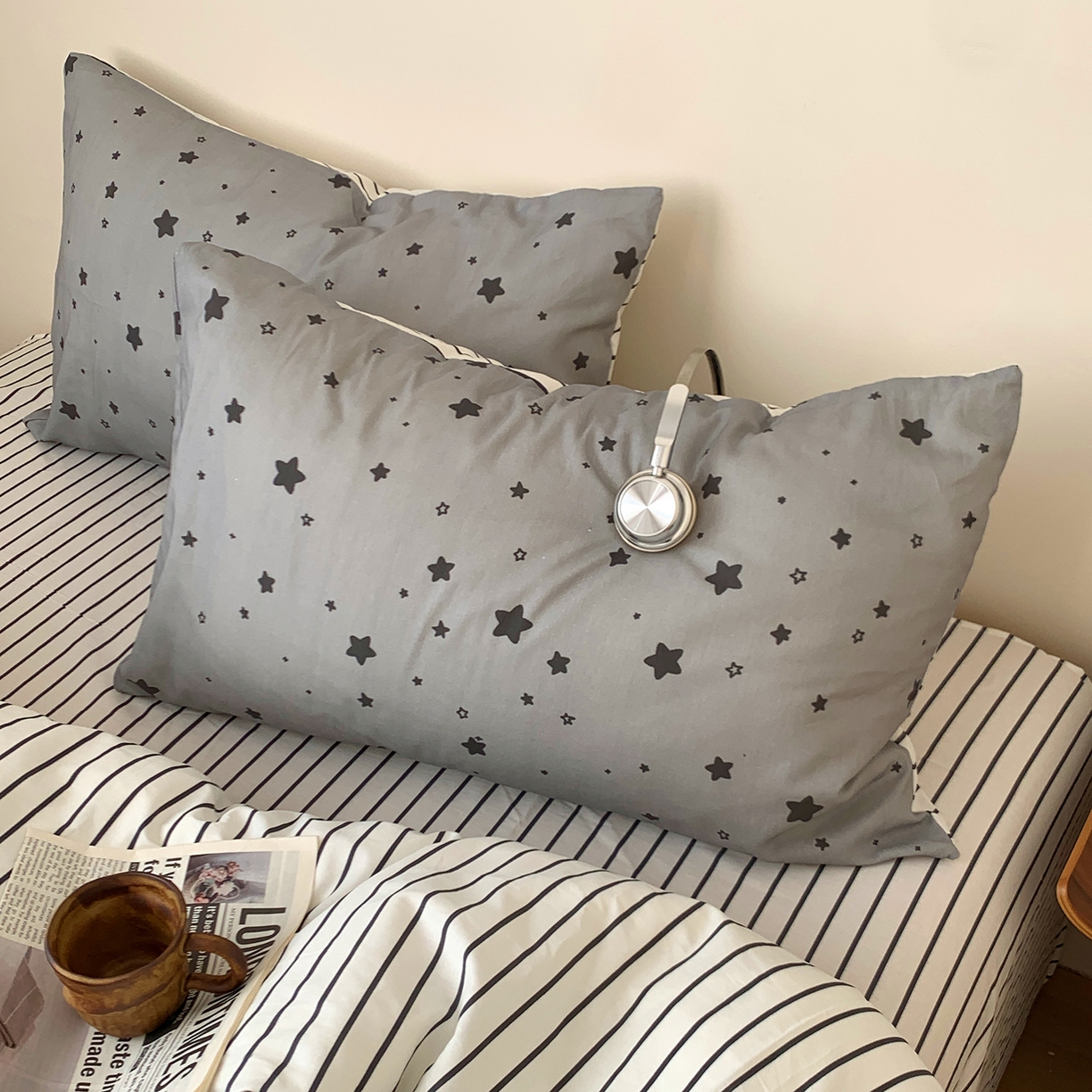 91家纺网 家纺一手货源 找家纺 桃喜 2026春夏新款全棉纯棉ins简约系列四件套（会员-3） 灰星星