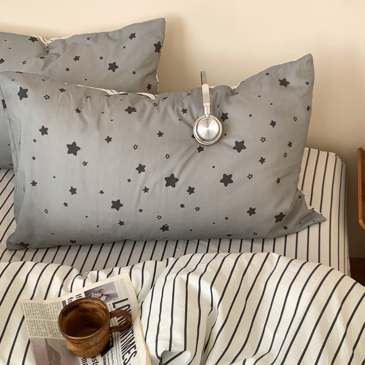 91家纺网 家纺一手货源 找家纺 桃喜 2026春夏新款全棉纯棉ins简约系列四件套（会员-3） 灰星星