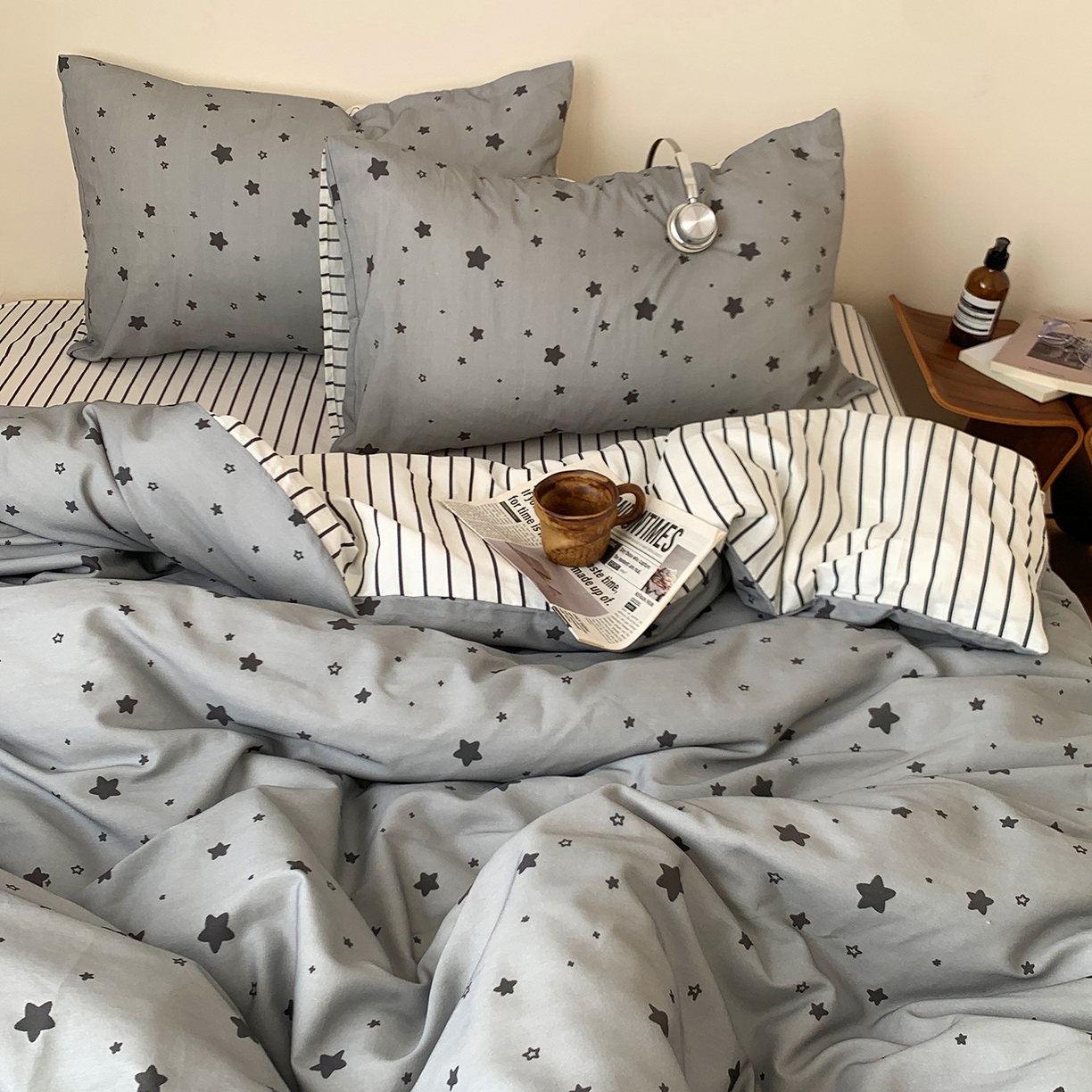 91家纺网 家纺一手货源 找家纺 桃喜 2026春夏新款全棉纯棉ins简约系列四件套（会员-3） 灰星星