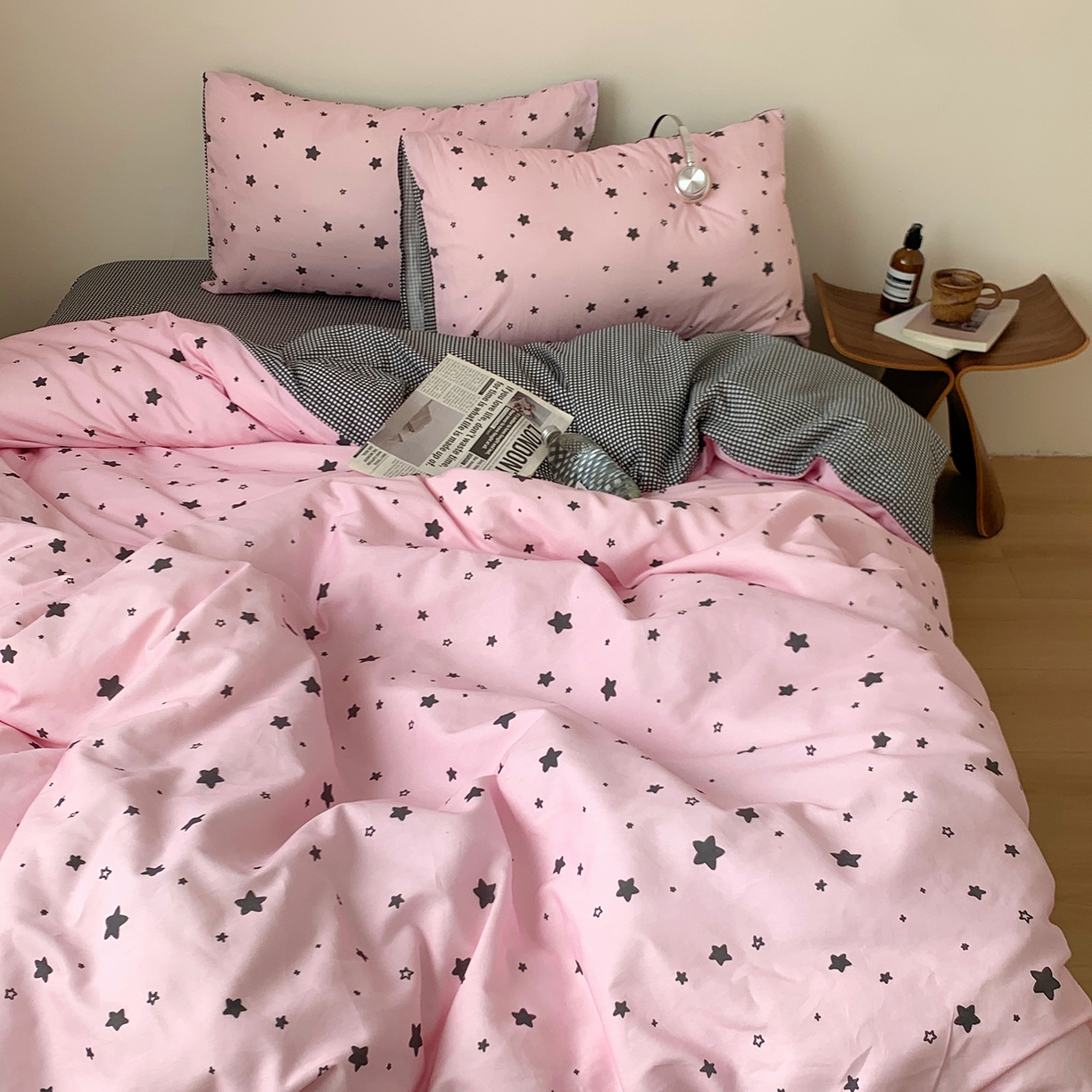 91家纺网 家纺一手货源 找家纺 桃喜 2026春夏新款全棉纯棉ins简约系列四件套（会员-3） 粉星星