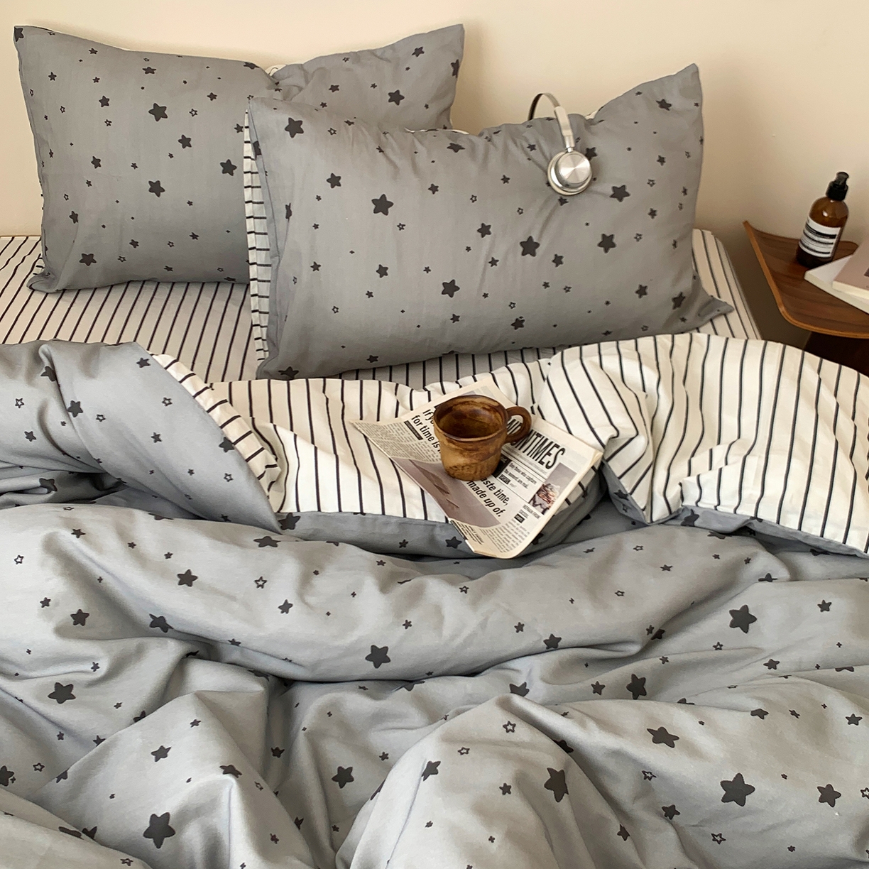 91家纺网 家纺一手货源 找家纺 桃喜 2026春夏新款全棉纯棉ins简约系列四件套（会员-3） 灰星星