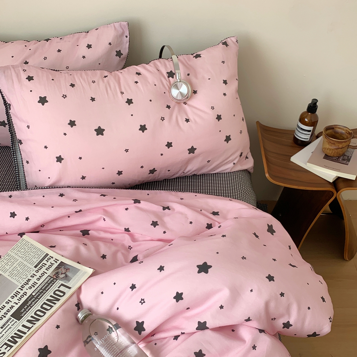 91家纺网 家纺一手货源 找家纺 桃喜 2026春夏新款全棉纯棉ins简约系列四件套（会员-3） 粉星星