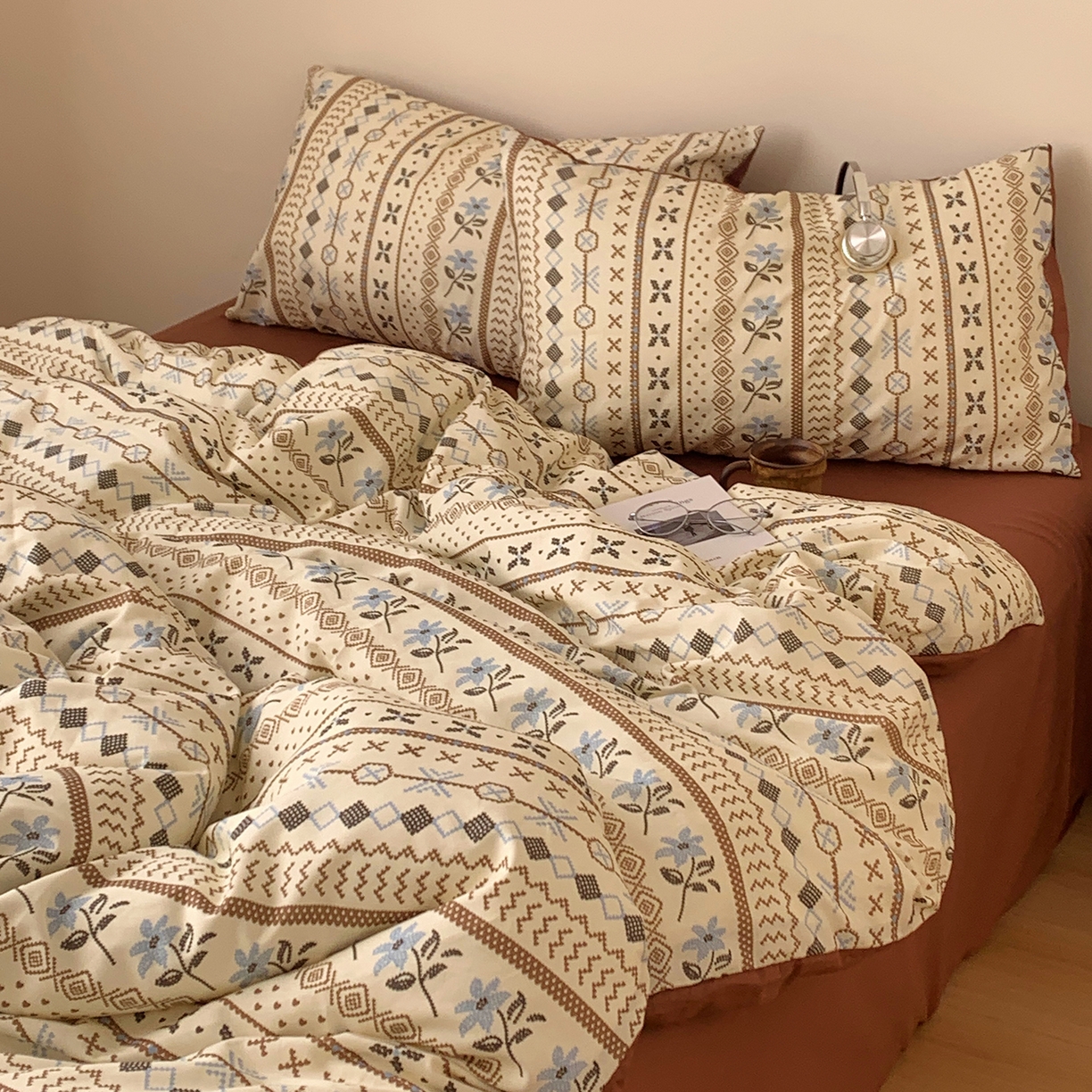 桃喜 2026春夏新款全棉纯棉ins简约系列四件套（会员-3） 复古费尔岛