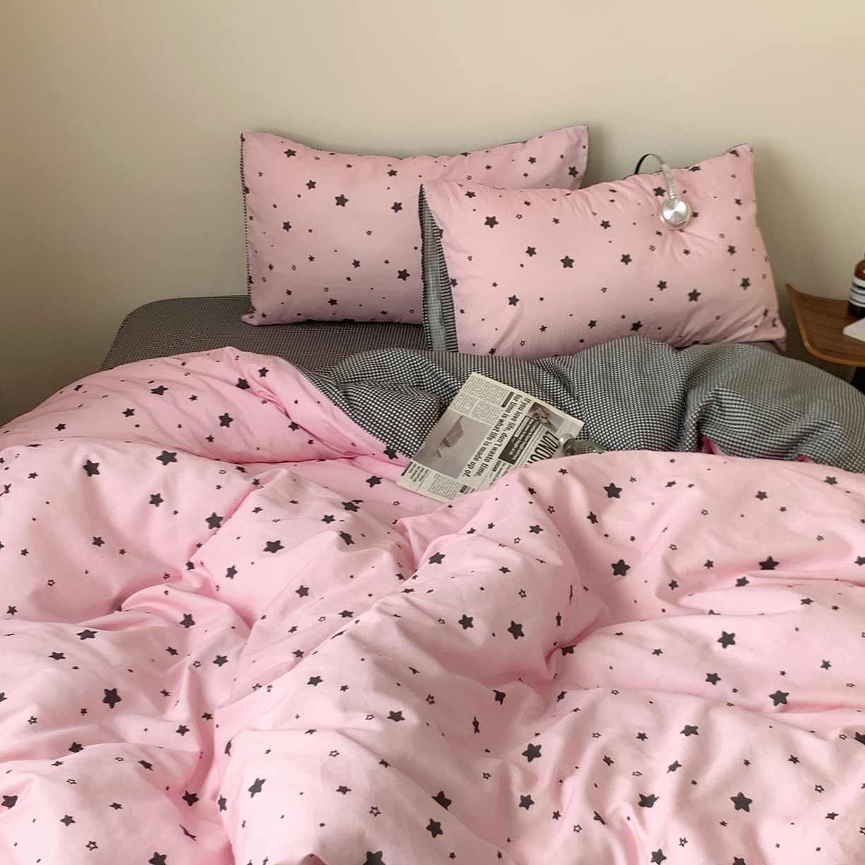 91家纺网 家纺一手货源 找家纺 桃喜 2026春夏新款全棉纯棉ins简约系列四件套（会员-3） 粉星星