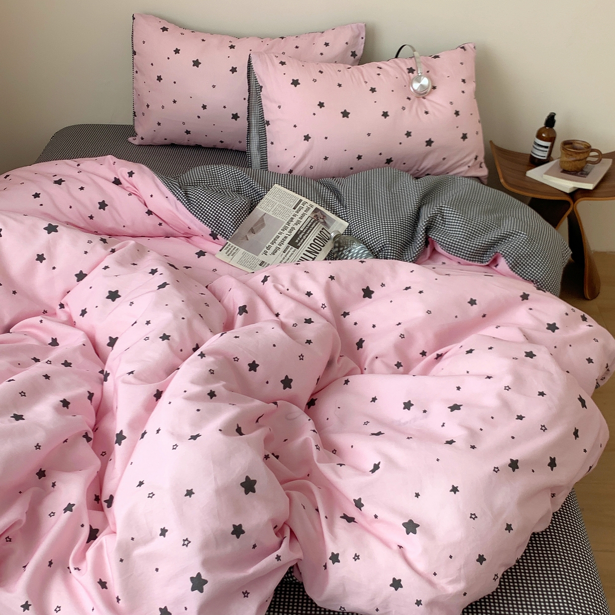 91家纺网 家纺一手货源 找家纺 桃喜 2026春夏新款全棉纯棉ins简约系列四件套（会员-3） 粉星星