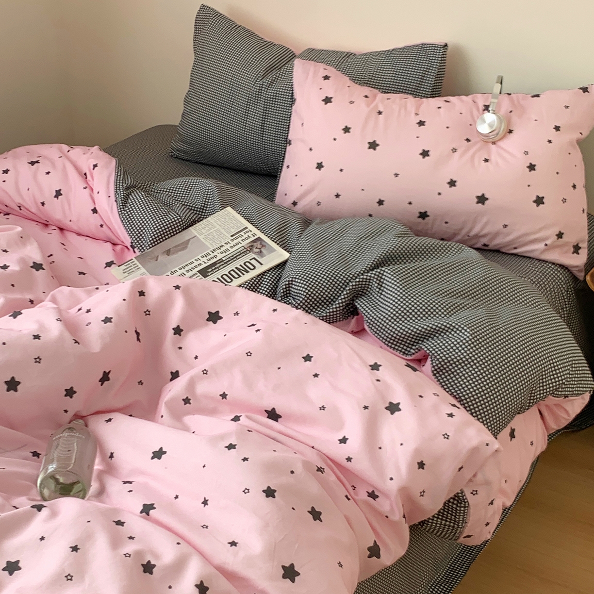 桃喜 2026春夏新款全棉纯棉ins简约系列四件套（会员-3） 粉星星