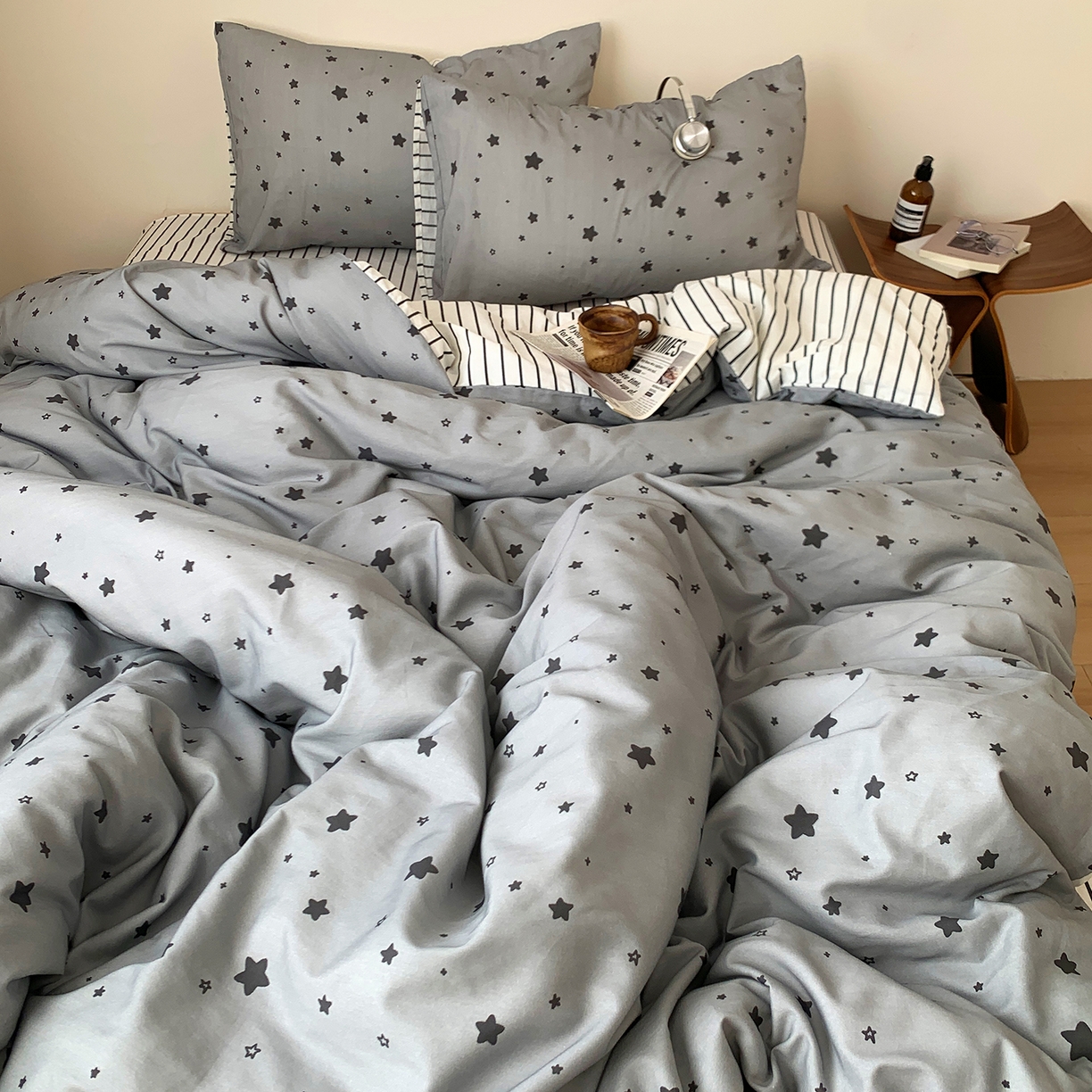 91家纺网 家纺一手货源 找家纺 桃喜 2026春夏新款全棉纯棉ins简约系列四件套（会员-3） 灰星星