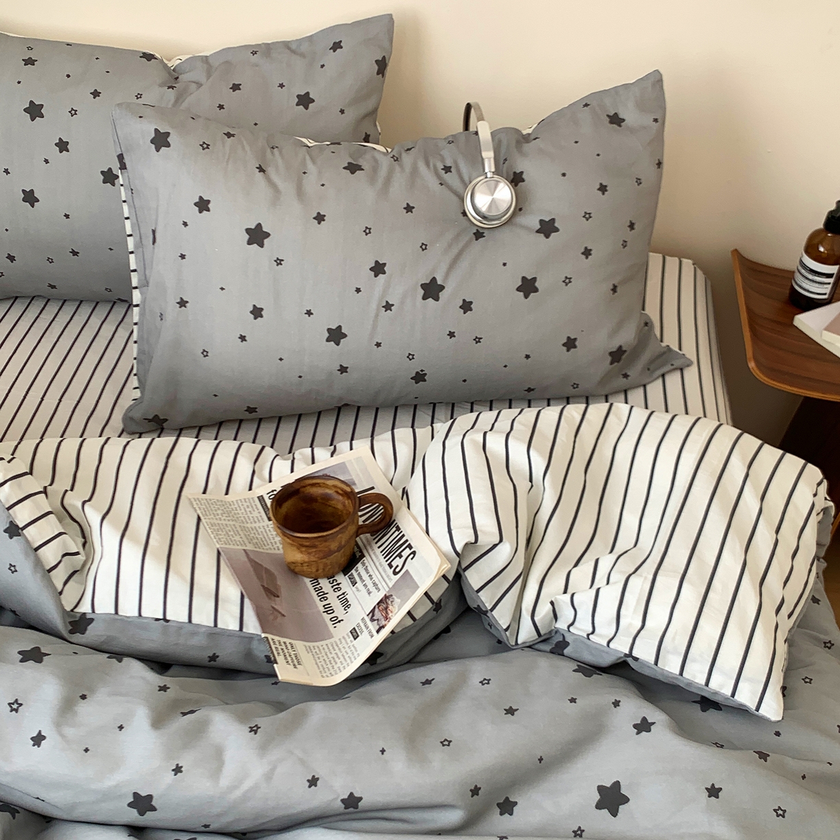 91家纺网 家纺一手货源 找家纺 桃喜 2026春夏新款全棉纯棉ins简约系列四件套（会员-3） 灰星星