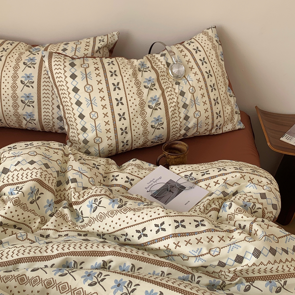 91家纺网 家纺一手货源 找家纺 桃喜 2026春夏新款全棉纯棉ins简约系列四件套（会员-3） 复古费尔岛