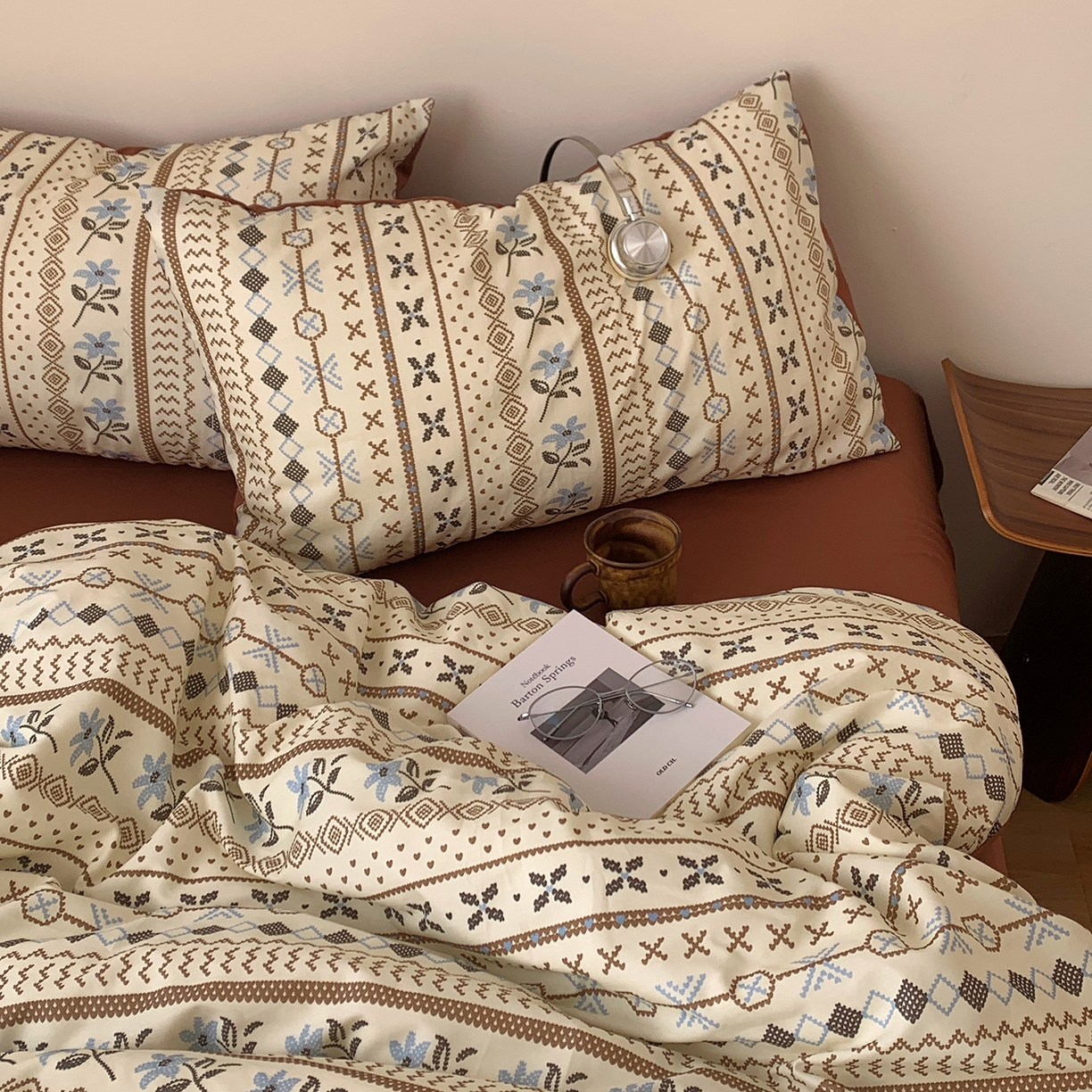 91家纺网 家纺一手货源 找家纺 桃喜 2026春夏新款全棉纯棉ins简约系列四件套（会员-3） 复古费尔岛