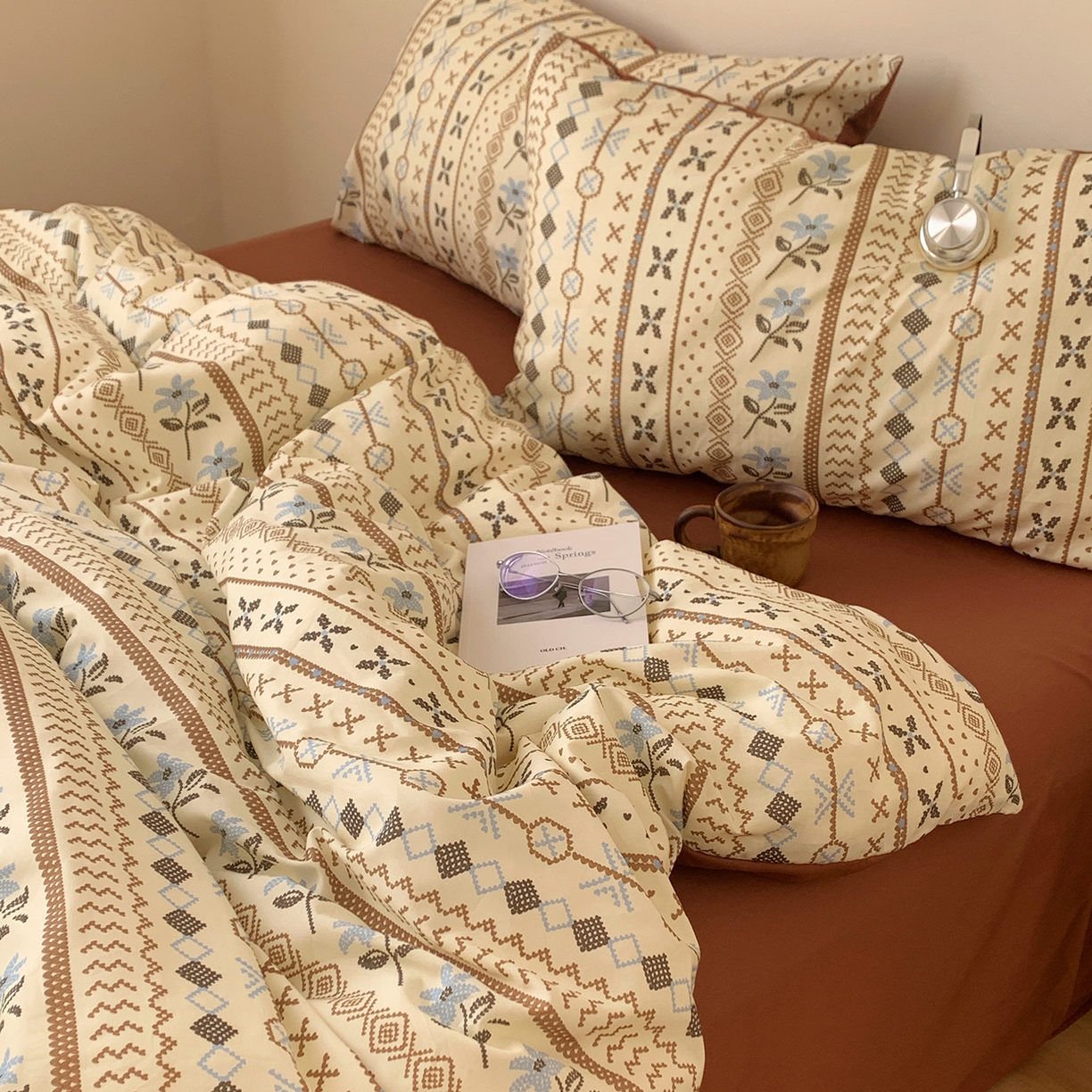 91家纺网 家纺一手货源 找家纺 桃喜 2026春夏新款全棉纯棉ins简约系列四件套（会员-3） 复古费尔岛