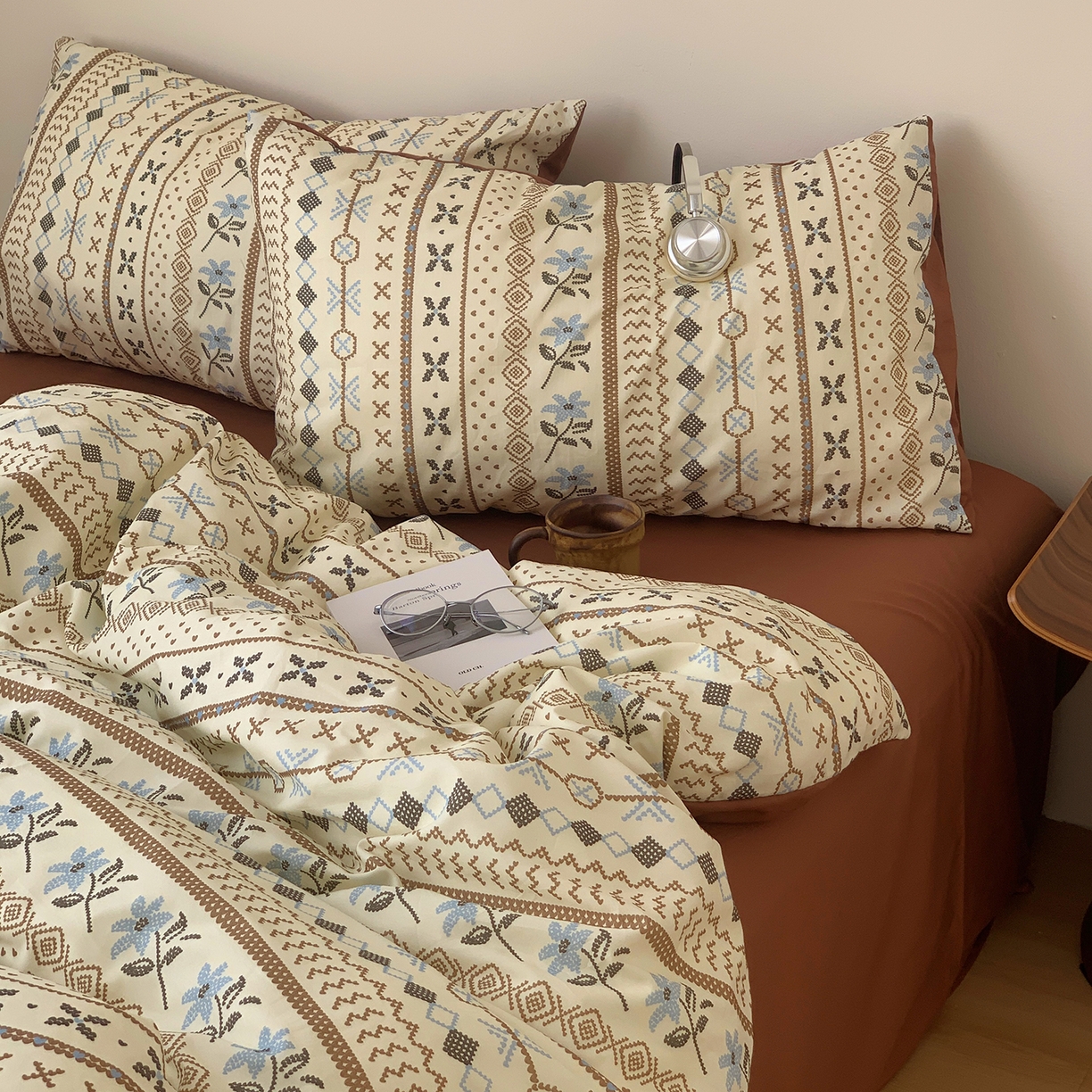 91家纺网 家纺一手货源 找家纺 桃喜 2026春夏新款全棉纯棉ins简约系列四件套（会员-3） 复古费尔岛