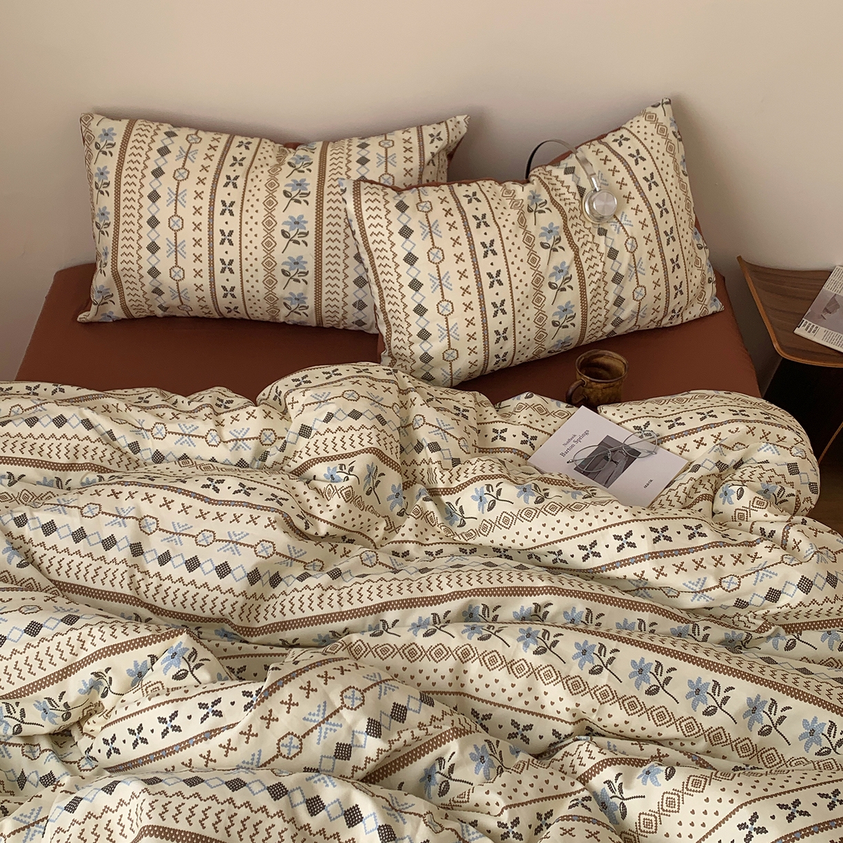 91家纺网 家纺一手货源 找家纺 桃喜 2026春夏新款全棉纯棉ins简约系列四件套（会员-3） 复古费尔岛