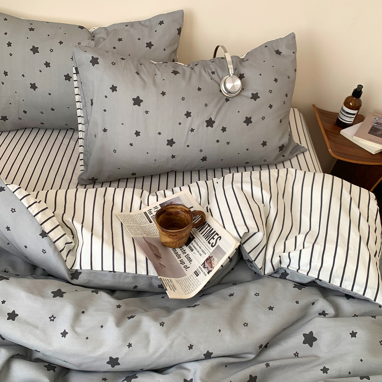 91家纺网 家纺一手货源 找家纺 桃喜 2026春夏新款全棉纯棉ins简约系列四件套（会员-3） 灰星星