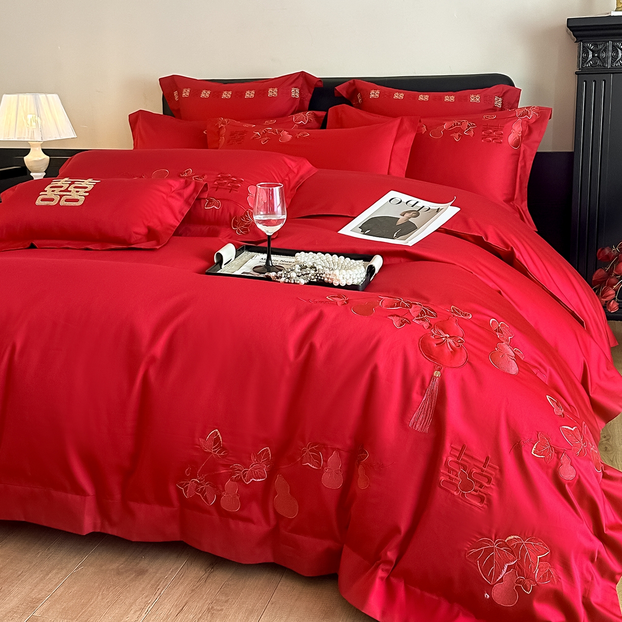 91家纺网 家纺一手货源 找家纺 （总）置顶家纺 2026新款小清新亲肤婚庆绣花四件套