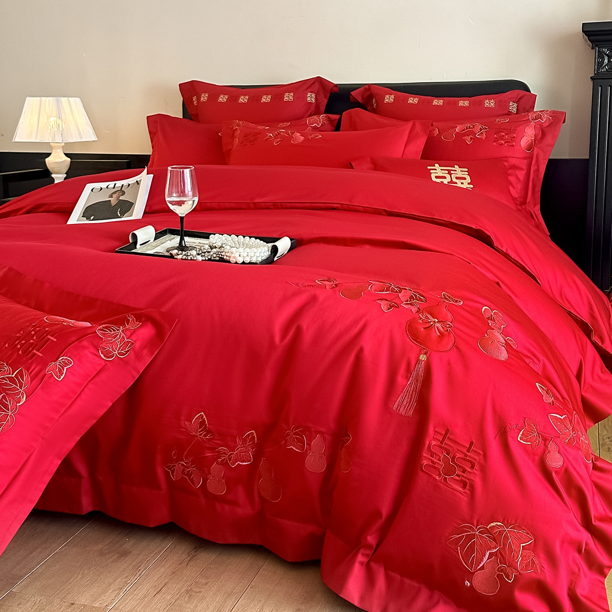 91家纺网 家纺一手货源 找家纺 （总）置顶家纺 2026新款小清新亲肤婚庆绣花四件套