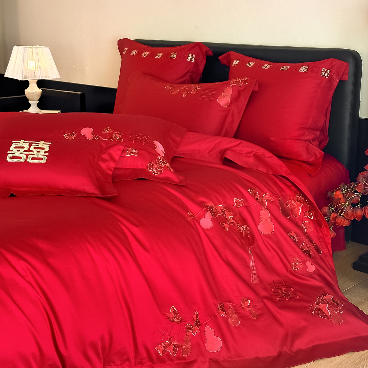 91家纺网 家纺一手货源 找家纺 （总）置顶家纺 2026新款小清新亲肤婚庆绣花四件套