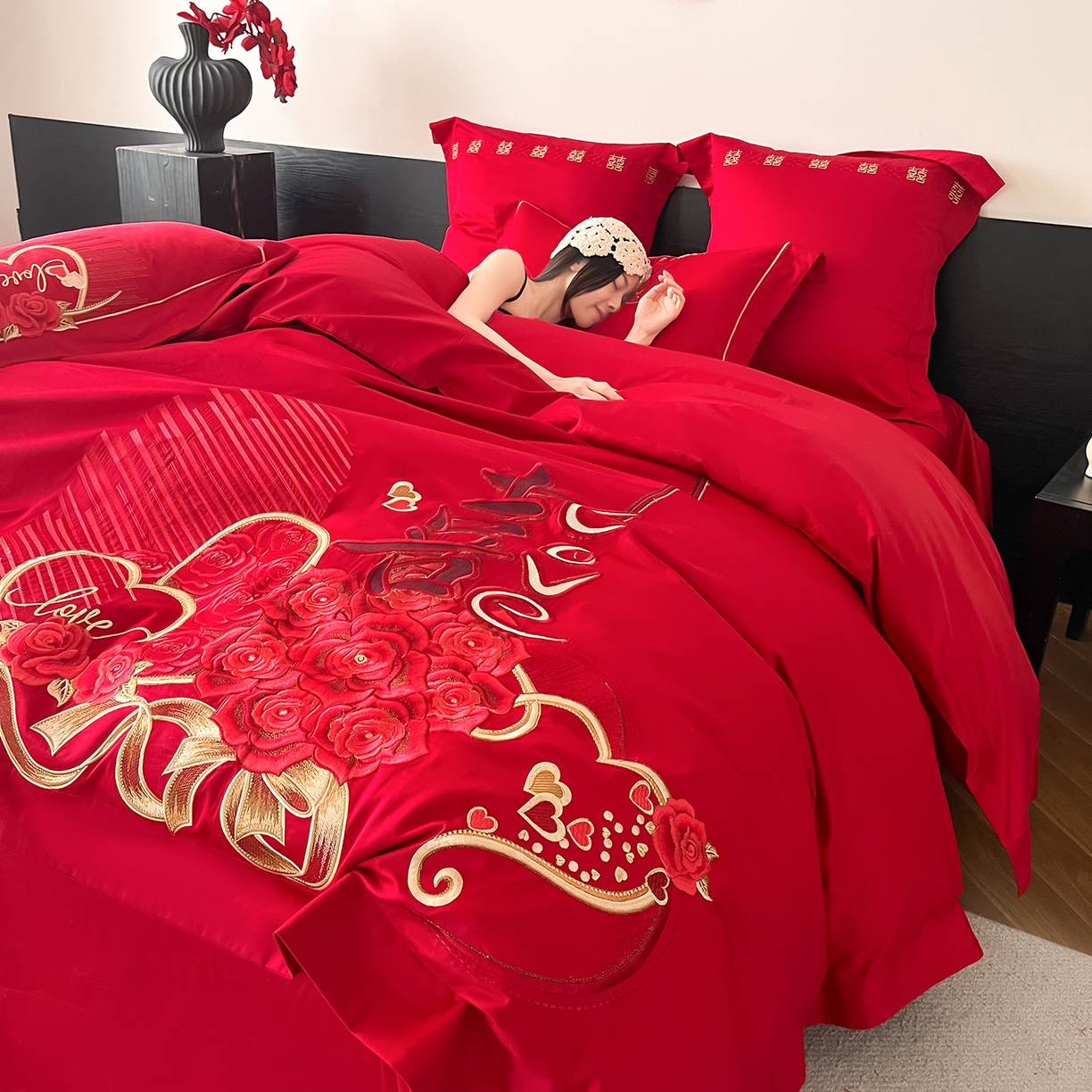 91家纺网 家纺一手货源 找家纺 （总）置顶家纺 2026新款新中式亲肤婚庆绣花四件套