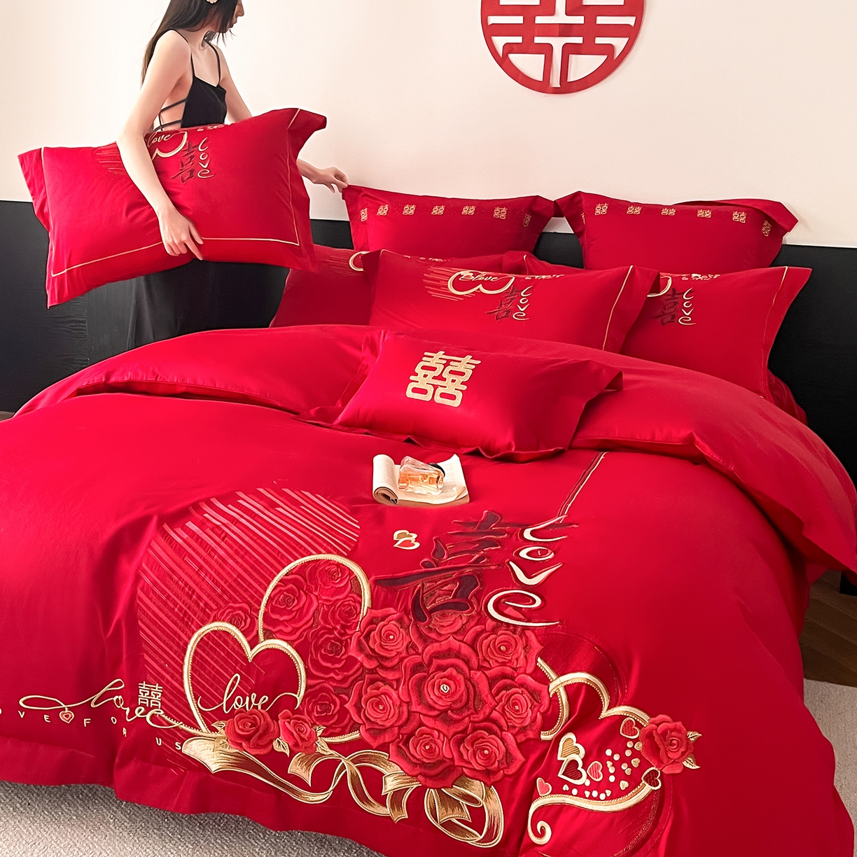 91家纺网 家纺一手货源 找家纺 （总）置顶家纺 2026新款新中式亲肤婚庆绣花四件套