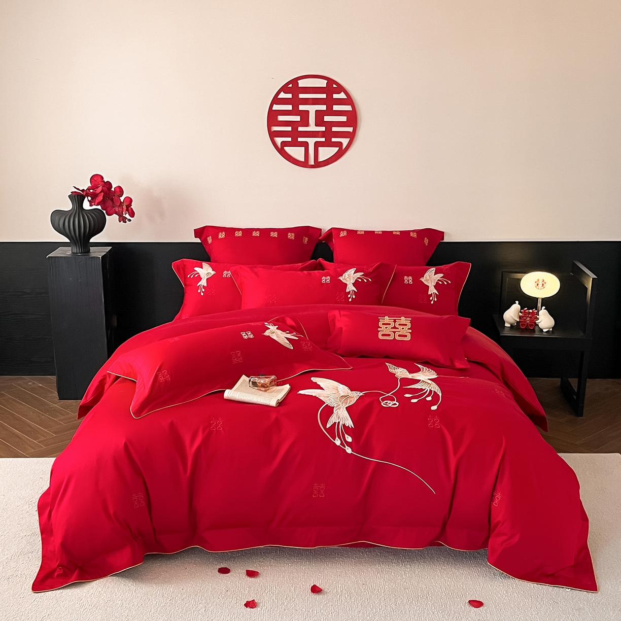 91家纺网 家纺一手货源 找家纺 （总）置顶家纺 2026新款新中式亲肤婚庆绣花四件套