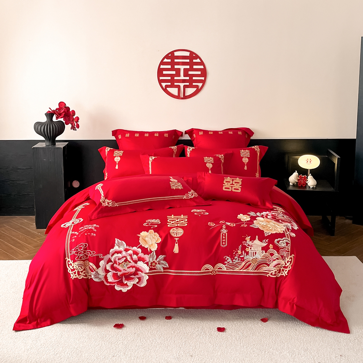 91家纺网 家纺一手货源 找家纺 （总）置顶家纺 2026新款新中式亲肤婚庆绣花四件套