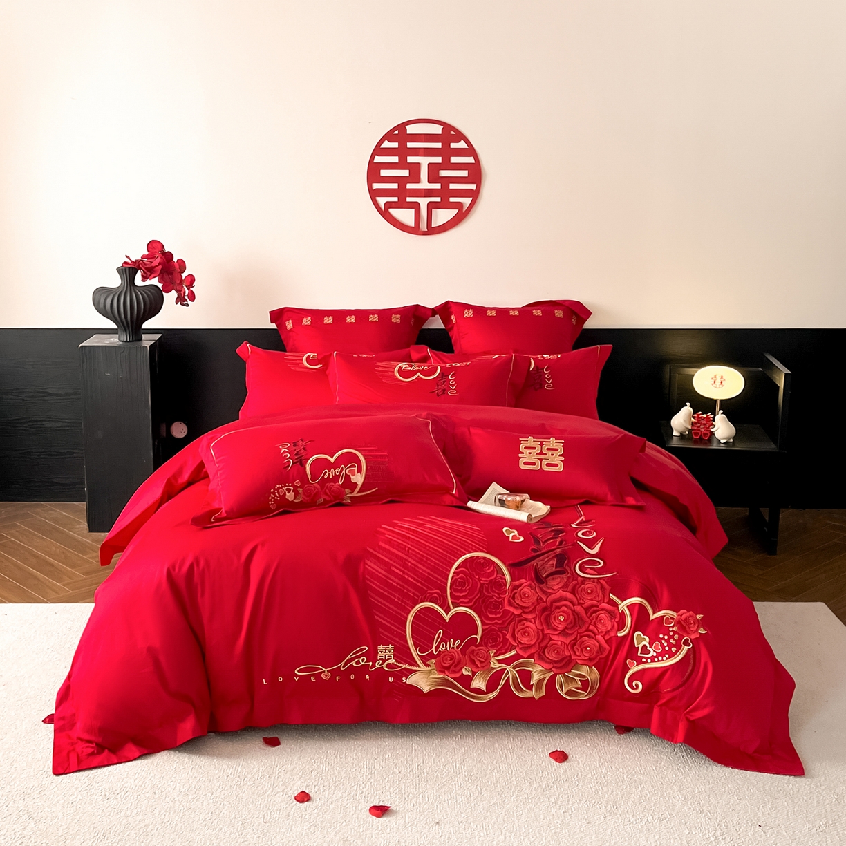 91家纺网 家纺一手货源 找家纺 （总）置顶家纺 2026新款新中式亲肤婚庆绣花四件套