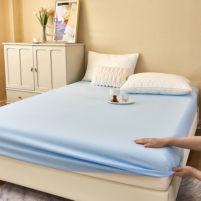 91家纺网 家纺一手货源 找家纺 青泽家纺 2026新款新款防滑水洗棉全包席梦思床笠床垫防尘保护罩 天蓝