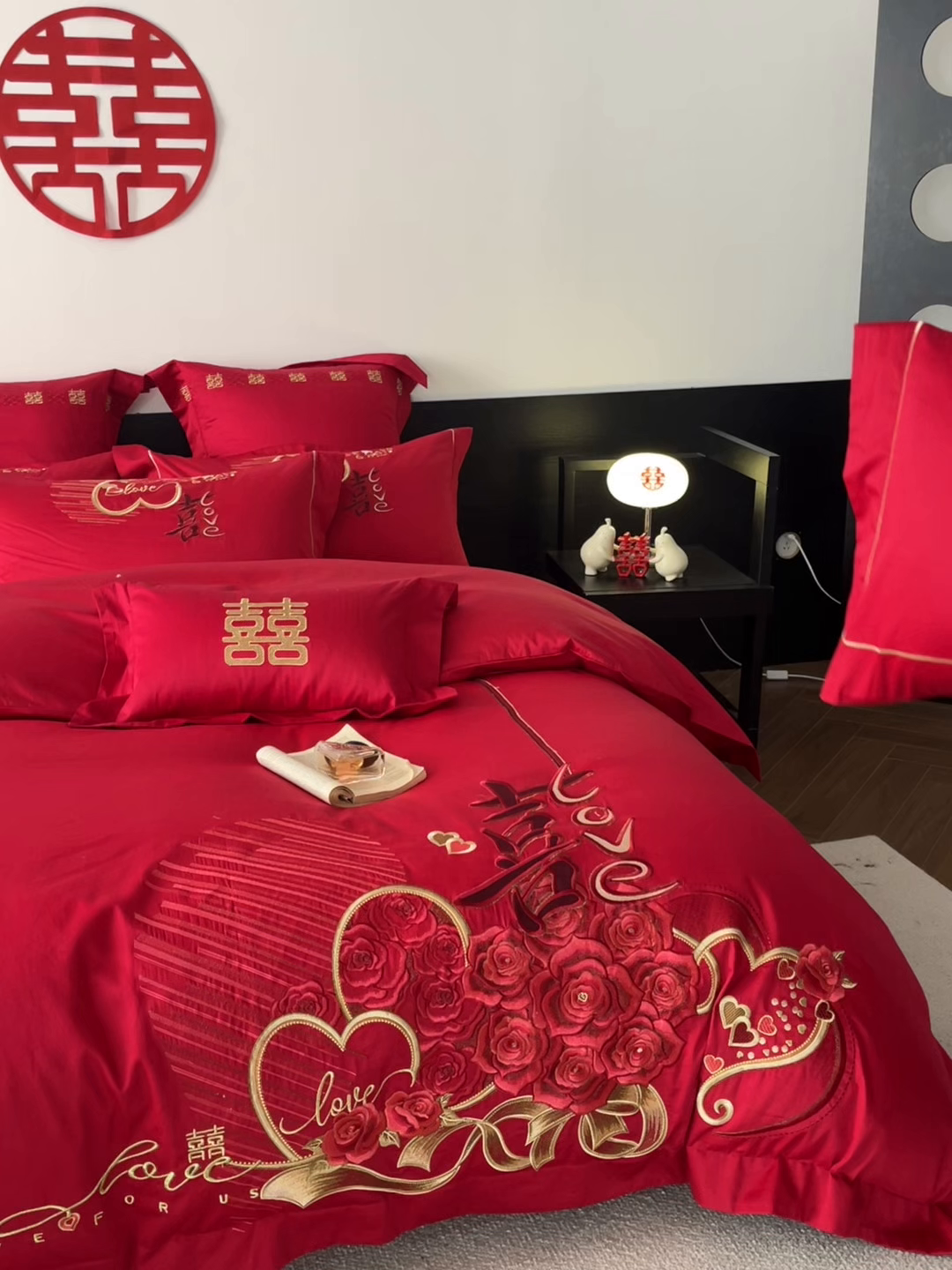 91家纺网 家纺一手货源 找家纺 （总）置顶家纺 2026新款新中式亲肤婚庆绣花四件套