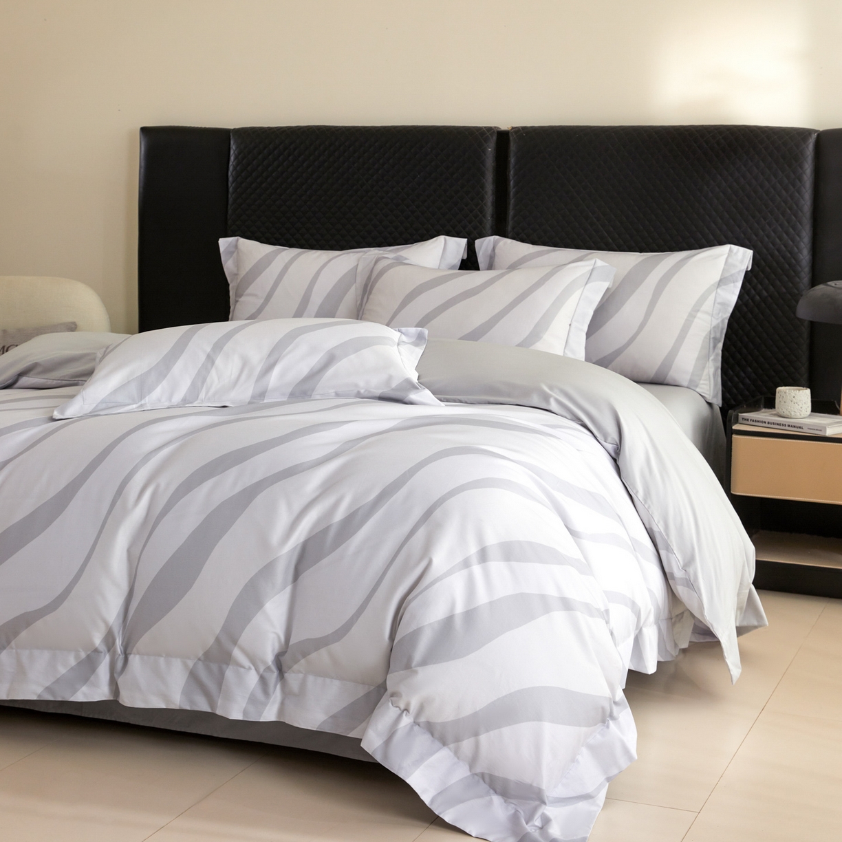 91家纺网 家纺一手货源 找家纺 （总）【控价】新方向 2026年 男士数码印花50s双股全棉纯棉贡缎长绒棉四件套-轨迹