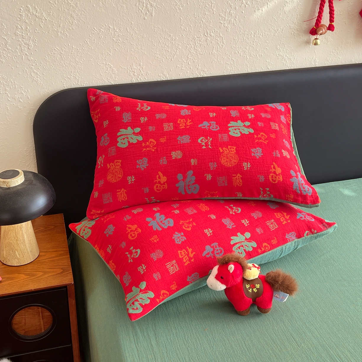 （总）春皖家纺 2026新款全棉色织双层纱提花百福系列拉链款-单枕套