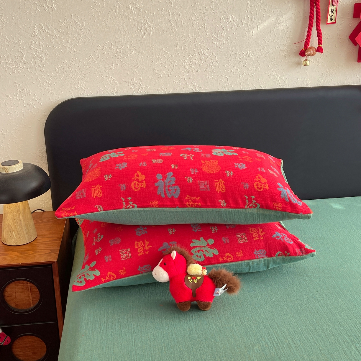 91家纺网 家纺一手货源 找家纺 （总）春皖家纺 2026新款全棉色织双层纱提花百福系列拉链款-单枕套