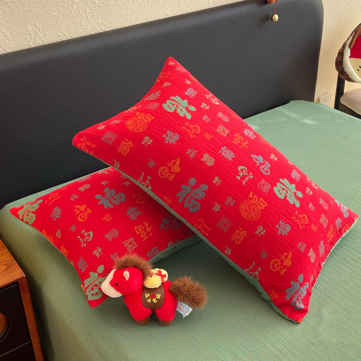 91家纺网 家纺一手货源 找家纺 （总）春皖家纺 2026新款全棉色织双层纱提花百福系列拉链款-单枕套