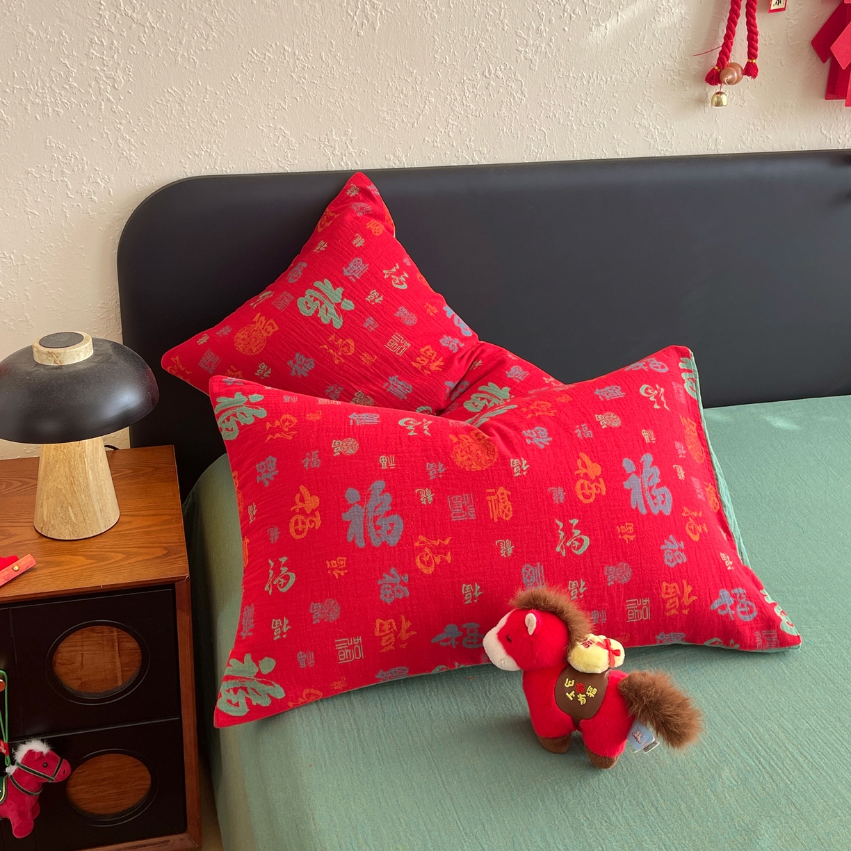 91家纺网 家纺一手货源 找家纺 （总）春皖家纺 2026新款全棉色织双层纱提花百福系列拉链款-单枕套