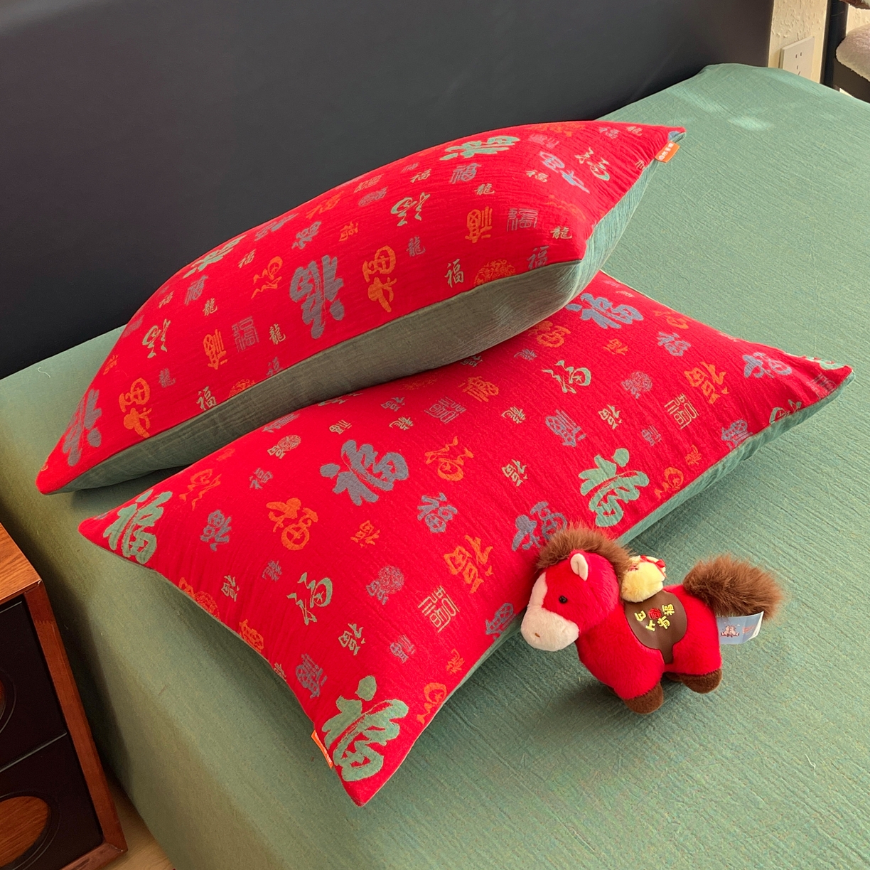 91家纺网 家纺一手货源 找家纺 （总）春皖家纺 2026新款全棉色织双层纱提花百福系列拉链款-单枕套