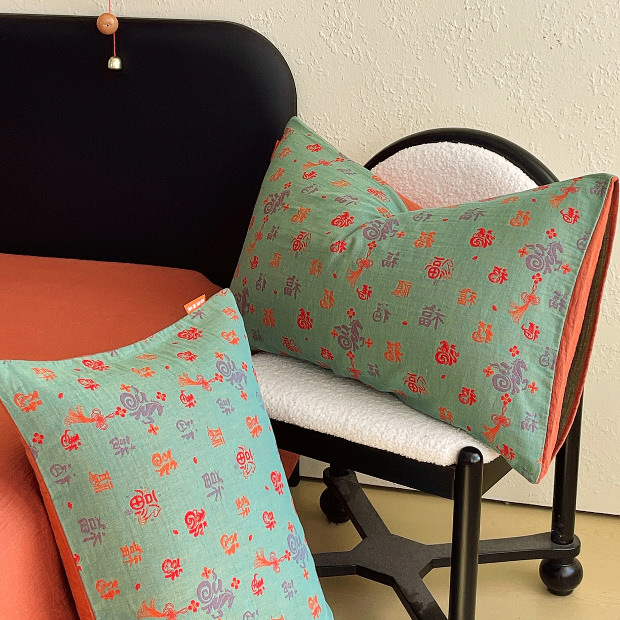 91家纺网 家纺一手货源 找家纺 春皖家纺 2026新款全棉色织双层纱提花百福系列拉链款-单枕套 绿福马