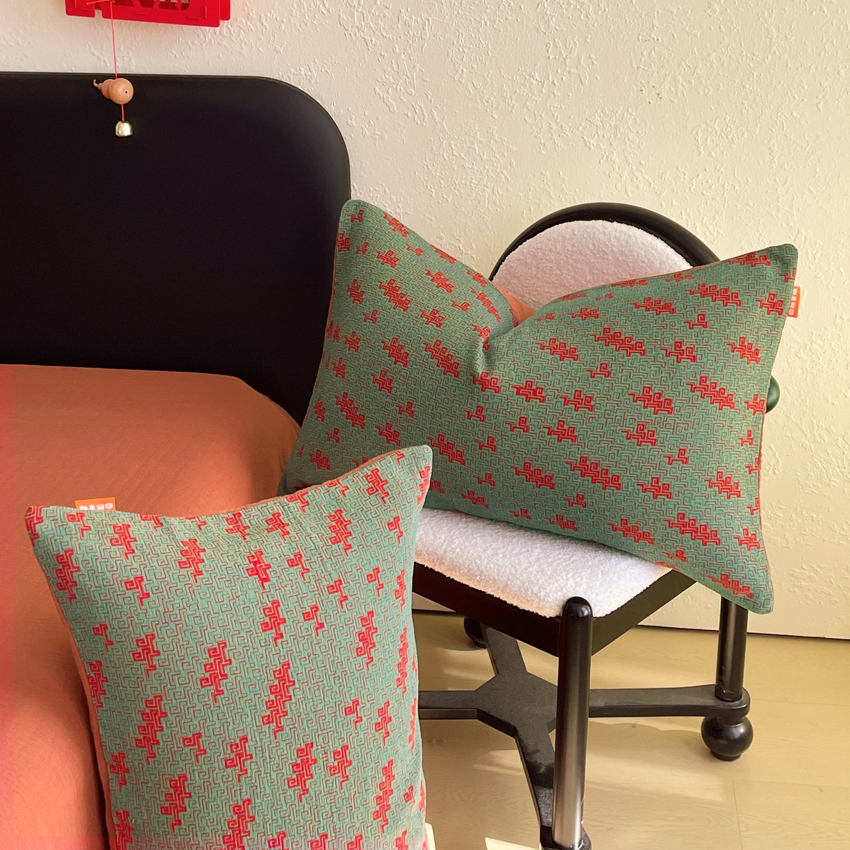 91家纺网 家纺一手货源 找家纺 春皖家纺 2026新款全棉色织双层纱提花百福系列拉链款-单枕套 绿赤兔