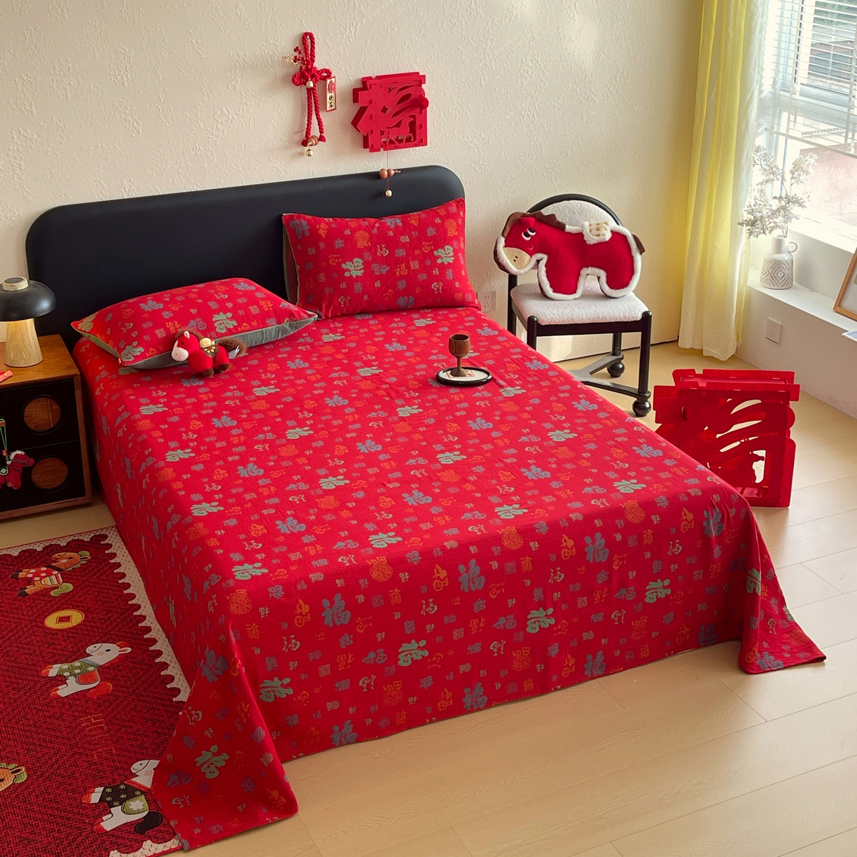 91家纺网 家纺一手货源 找家纺 （总）春皖家纺 2026新款全棉色织双层纱提花百福系列拉链款-单床单