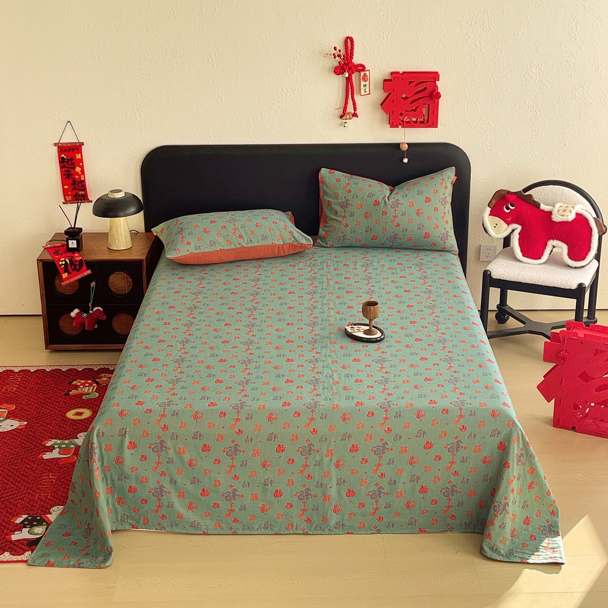 91家纺网 家纺一手货源 找家纺 （总）春皖家纺 2026新款全棉色织双层纱提花百福系列拉链款-单床单