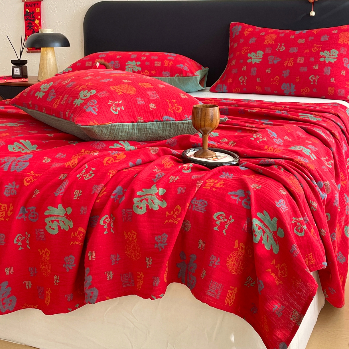 91家纺网 家纺一手货源 找家纺 （总）春皖家纺 2026新款全棉色织双层纱提花百福系列拉链款-单床单