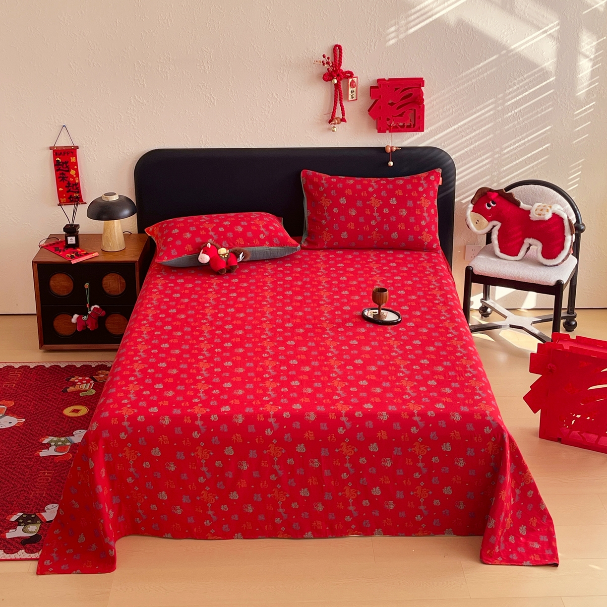 91家纺网 家纺一手货源 找家纺 （总）春皖家纺 2026新款全棉色织双层纱提花百福系列拉链款-单床单